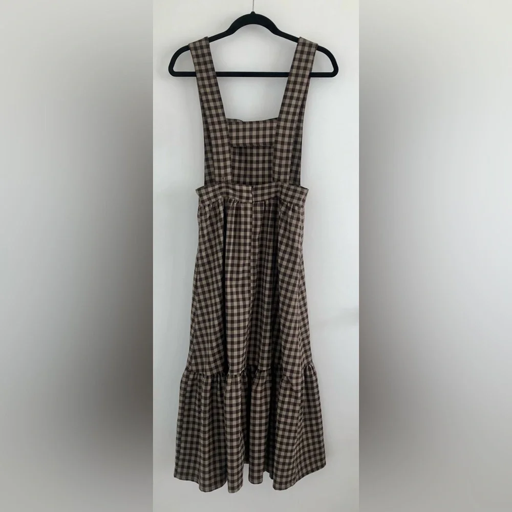 Urban Outfitters Brown Checkered Pinafore Midi Dress - Picture 4 of 9